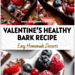 Heart-shaped chocolate Greek yogurt bark topped with berries, a colorful display of Easy Healthy Treats Desserts and Healthy Desserts For Sweet Tooth.